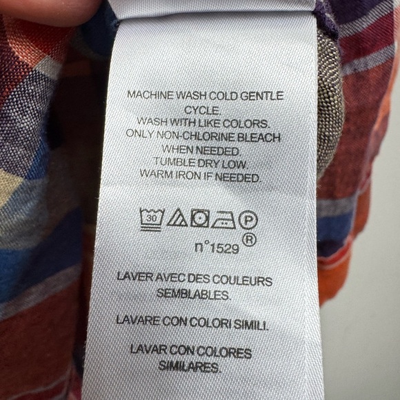 Lauren Ralph Lauren Size XL Shirt 100% Linen Long Sleeve Plaid Orange Blue - Picture 6 of 6